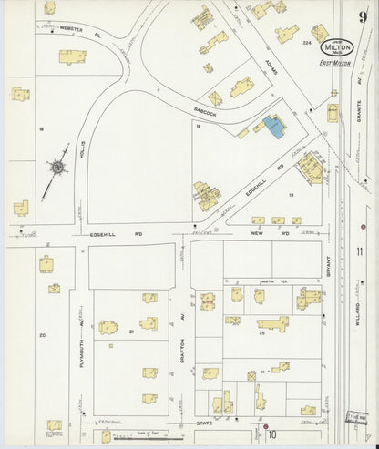 Sanborn Fire Insurance Map from Milton, Norfolk County, Massachusetts (1911), Sheet #0009 - Complete Map Set gallery image, historic Sanborn map, vintage wall art, Massachusetts Massachusetts
