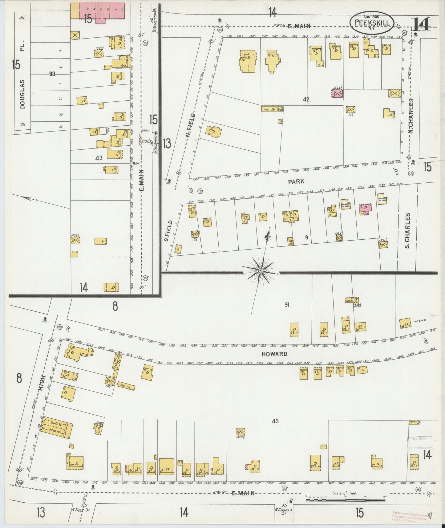 Sanborn Fire Insurance Map from Peekskill, Westchester County, New York (1900), Sheet #0014 - Historic Sanborn Fire Insurance Map Print, vintage old map wall art, antique decor, genealogy gift, New York New York map