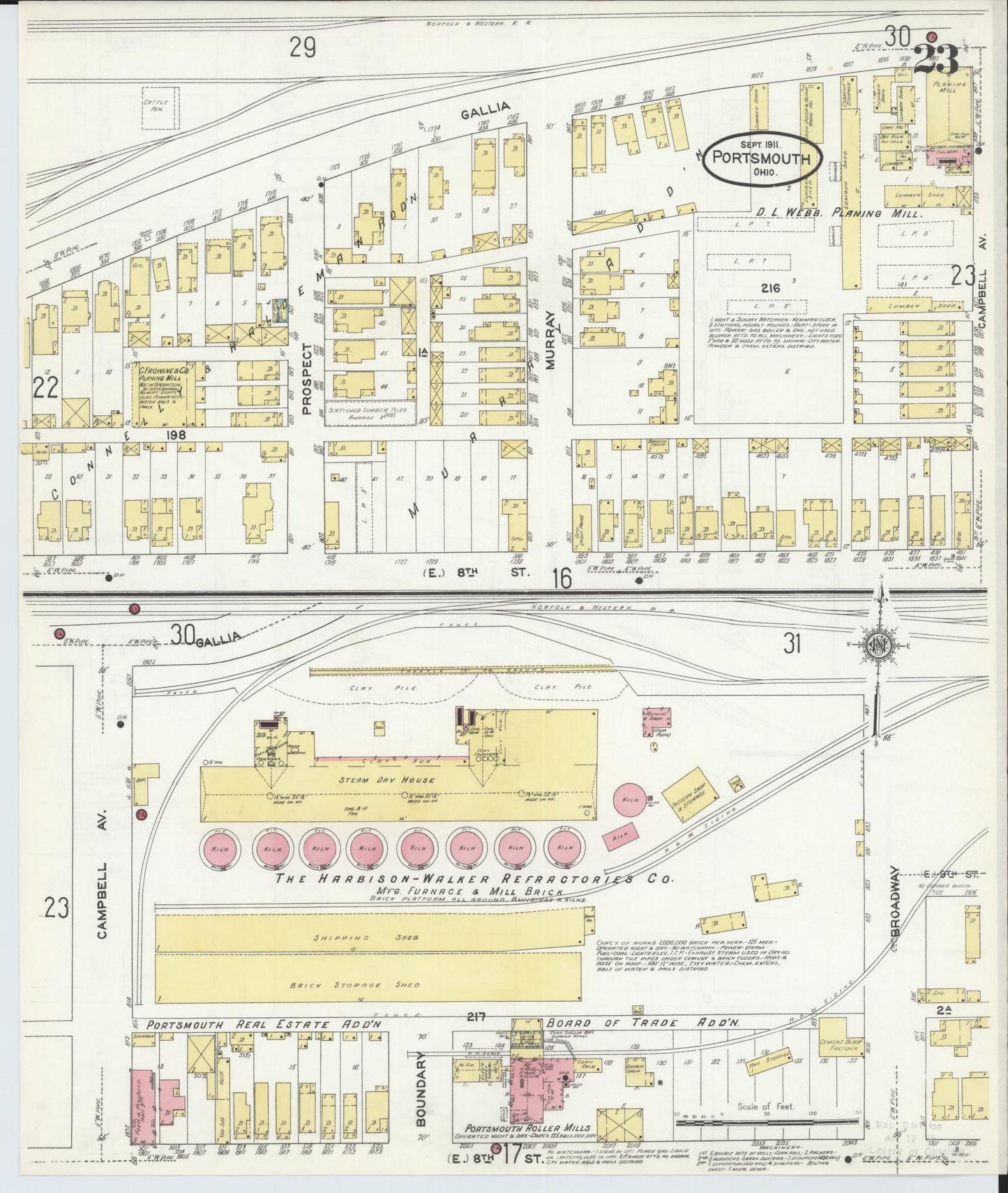 Sanborn Fire Insurance Map from Portsmouth, Scioto County, Ohio (1911), Sheet #0023 - Complete Map Set gallery image, historic Sanborn map, vintage wall art, Ohio Ohio