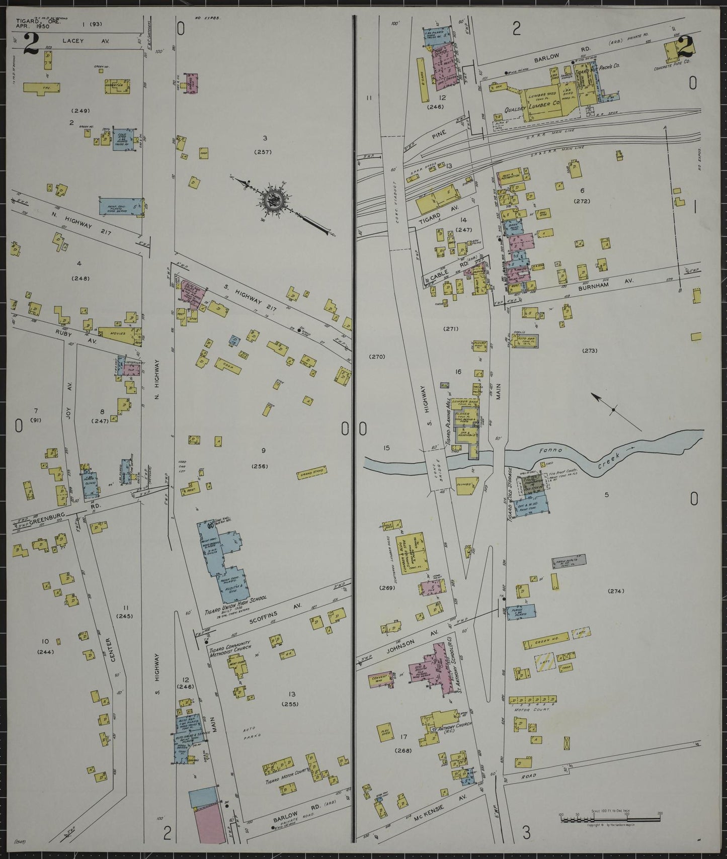 Sanborn Fire Insurance Map from Tigard, Washington County, Oregon (1950), Sheet #0002 - Complete Map Set gallery image, historic Sanborn map, vintage wall art, Oregon Oregon