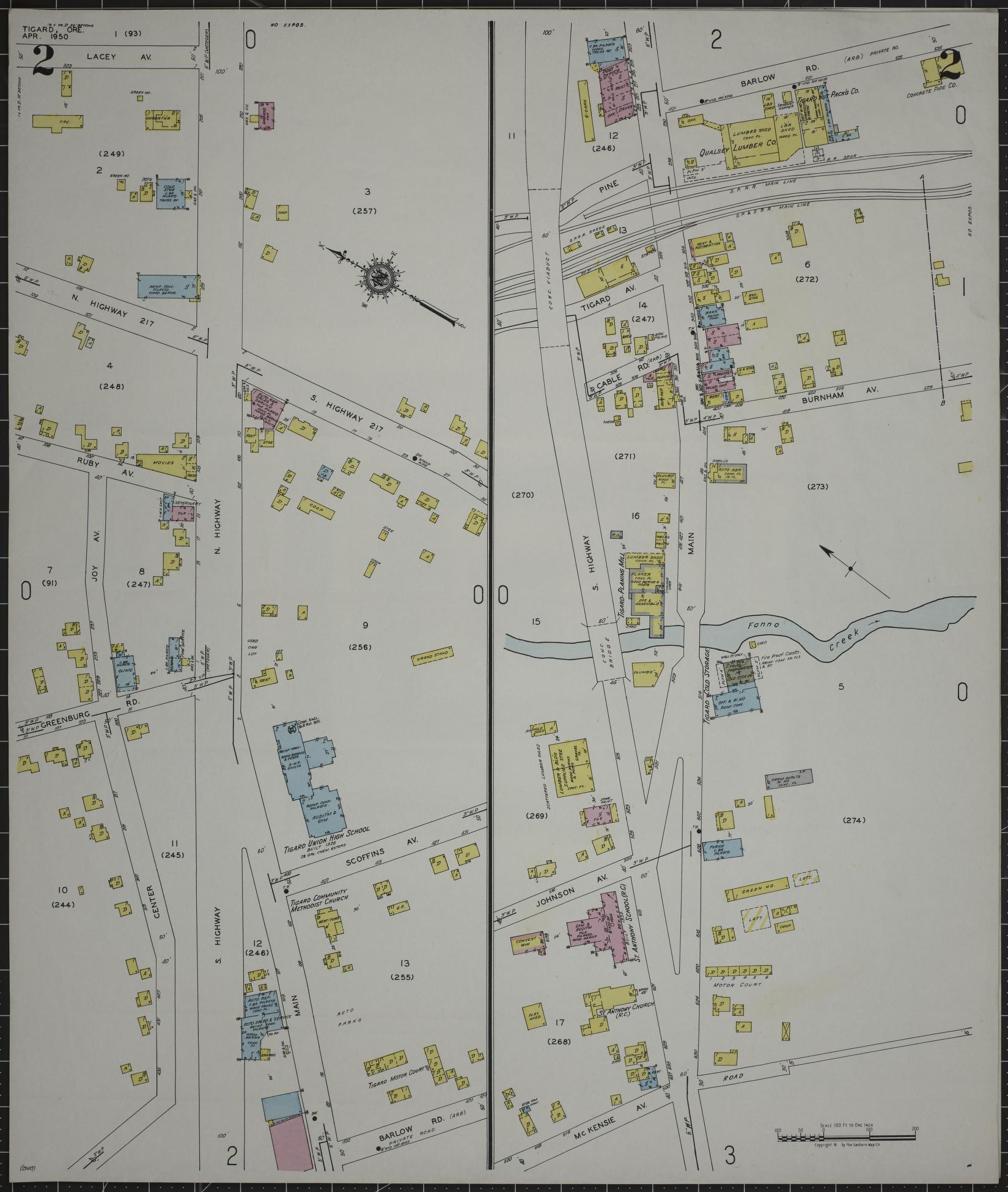 Sanborn Fire Insurance Map from Tigard, Washington County, Oregon (1950), Sheet #0002 - Complete Map Set gallery image, historic Sanborn map, vintage wall art, Oregon Oregon