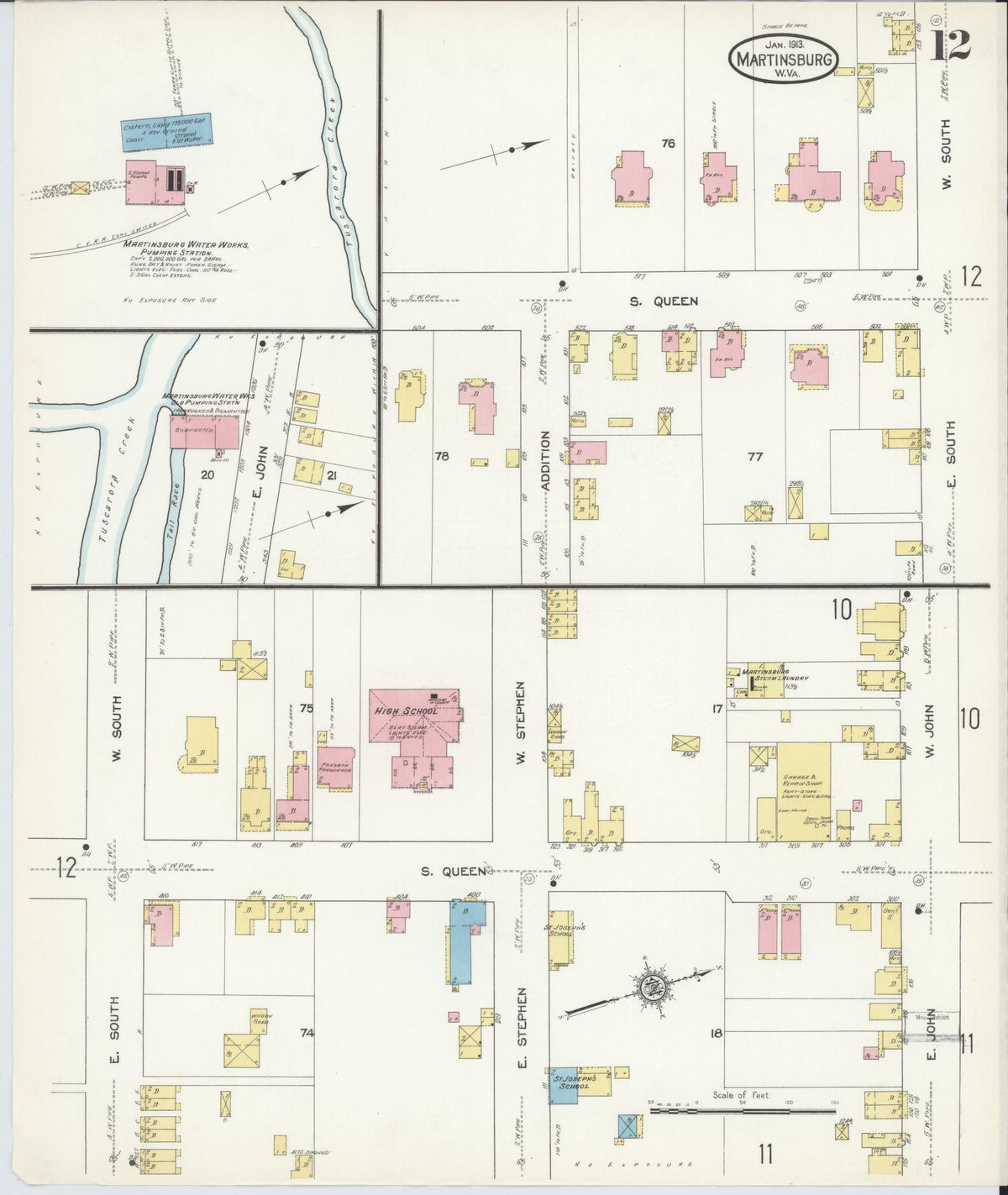 Sanborn Fire Insurance Map from Martinsburg, Berkeley County, West Virginia (1913), Sheet #0012 - Complete Map Set gallery image, historic Sanborn map, vintage wall art, West Virginia West Virginia