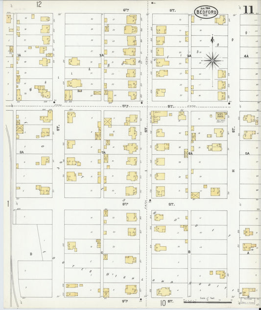 Sanborn Fire Insurance Map from Bedford, Lawrence County, Indiana (1904), Sheet #0011 - Historic Sanborn Fire Insurance Map Print, vintage old map wall art, antique decor, genealogy gift, Indiana Indiana map