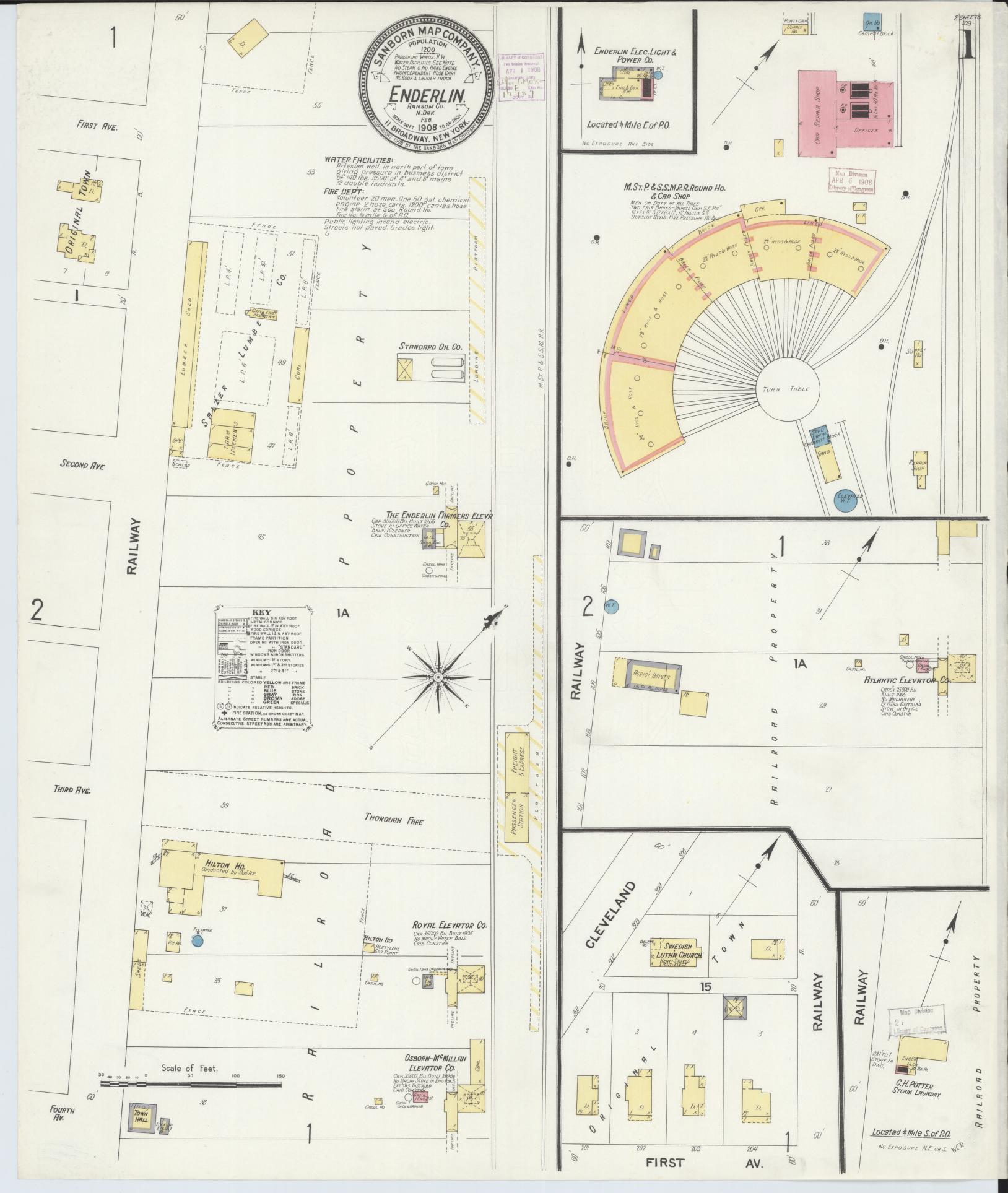Sanborn Fire Insurance Map from Enderlin, Ransom County, North Dakota (1908), Sheet #0001 - Complete Map Set gallery image, historic Sanborn map, vintage wall art, North Dakota North Dakota
