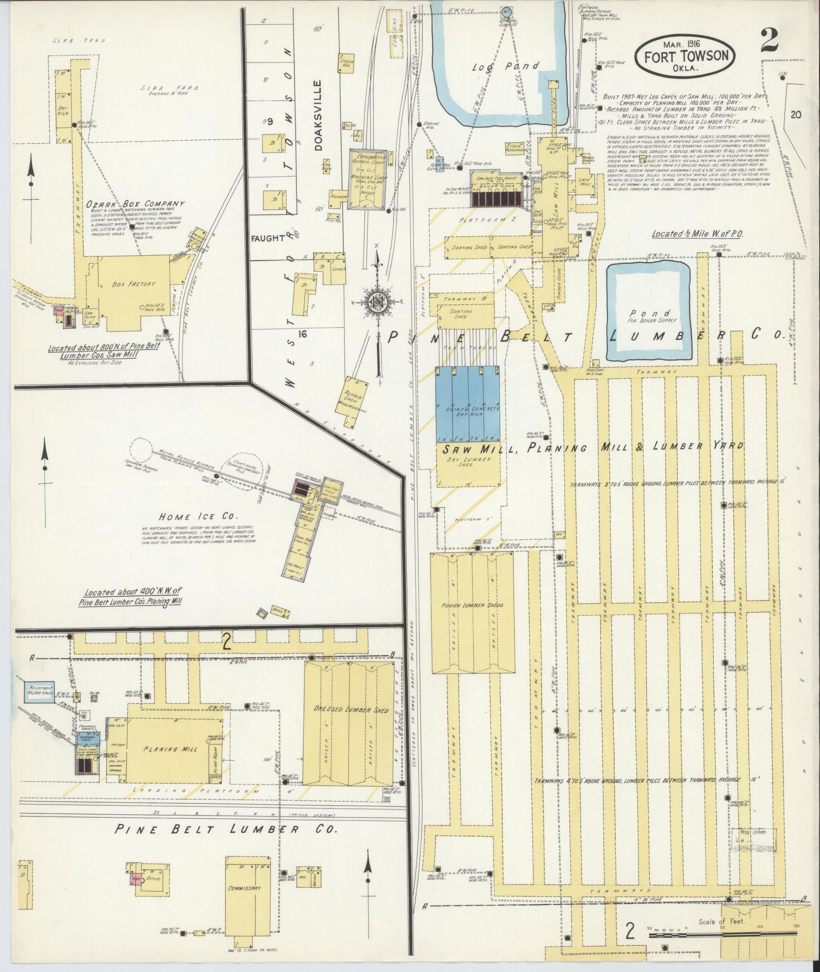 Sanborn Fire Insurance Map from Fort Towson, Choctaw County, Oklahoma (1916), Sheet #0002 - Historic Sanborn Fire Insurance Map Print, vintage old map wall art, antique decor, genealogy gift, Oklahoma Oklahoma map
