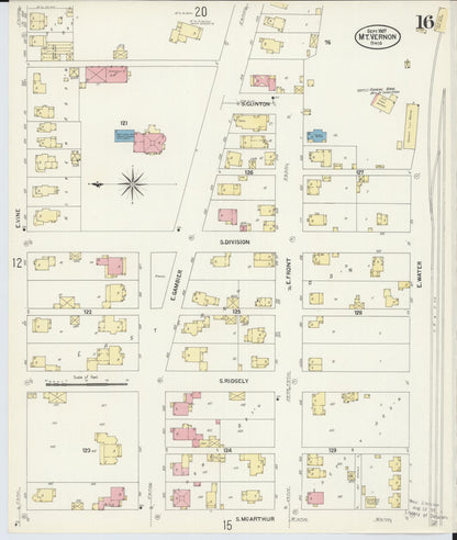 Sanborn Fire Insurance Map from Mount Vernon, Knox County, Ohio (1907), Sheet #0016 - Historic Sanborn Fire Insurance Map Print, vintage old map wall art, antique decor, genealogy gift, Ohio Ohio map