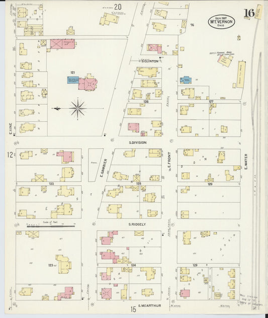 Sanborn Fire Insurance Map from Mount Vernon, Knox County, Ohio (1907), Sheet #0016 - Historic Sanborn Fire Insurance Map Print, vintage old map wall art, antique decor, genealogy gift, Ohio Ohio map