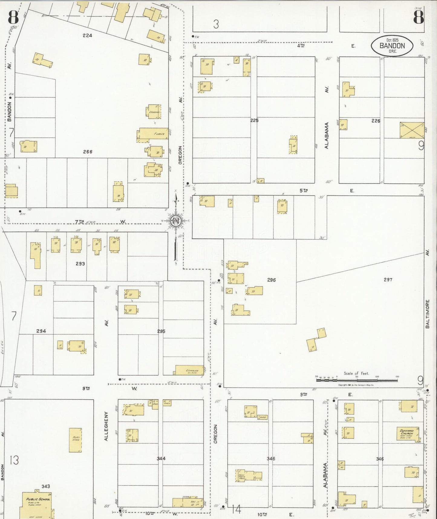 Sanborn Fire Insurance Map from Bandon, Coos County, Oregon (1925), Sheet #0008 - Complete Map Set gallery image, historic Sanborn map, vintage wall art, Oregon Oregon