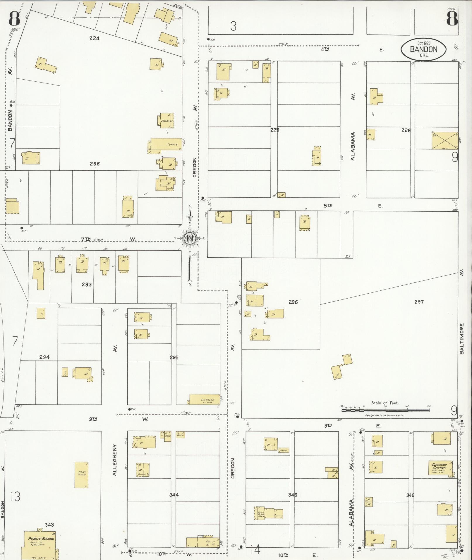 Sanborn Fire Insurance Map from Bandon, Coos County, Oregon (1925), Sheet #0008 - Complete Map Set gallery image, historic Sanborn map, vintage wall art, Oregon Oregon