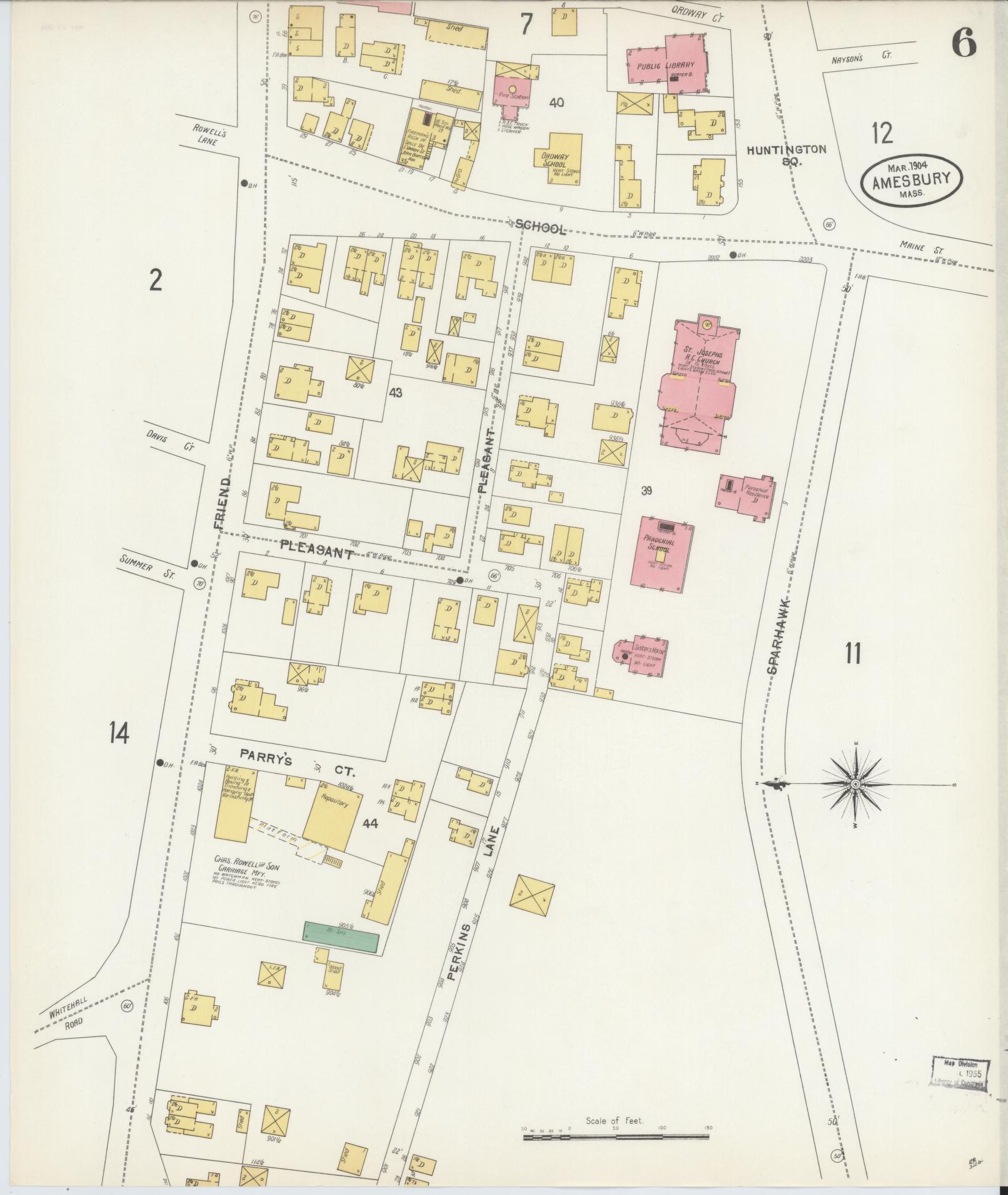 Sanborn Fire Insurance Map from Amesbury, Essex County, Massachusetts (1904), Sheet #0006 - Historic Sanborn Fire Insurance Map Print, vintage old map wall art, antique decor, genealogy gift, Massachusetts Massachusetts map