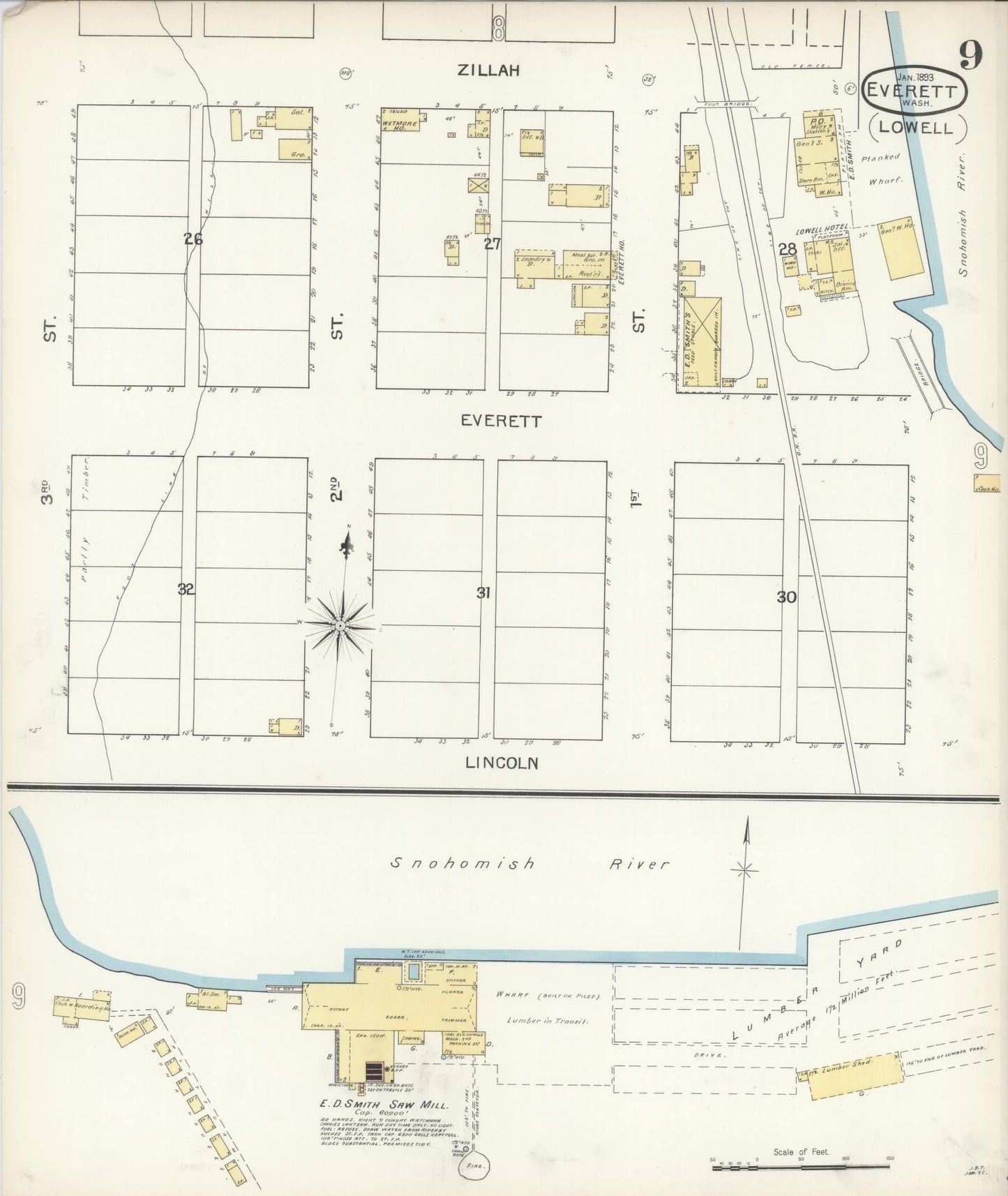 Sanborn Fire Insurance Map from Everett, Snohomish County, Washington (1893), Sheet #0008 - Complete Map Set gallery image, historic Sanborn map, vintage wall art, Washington Washington