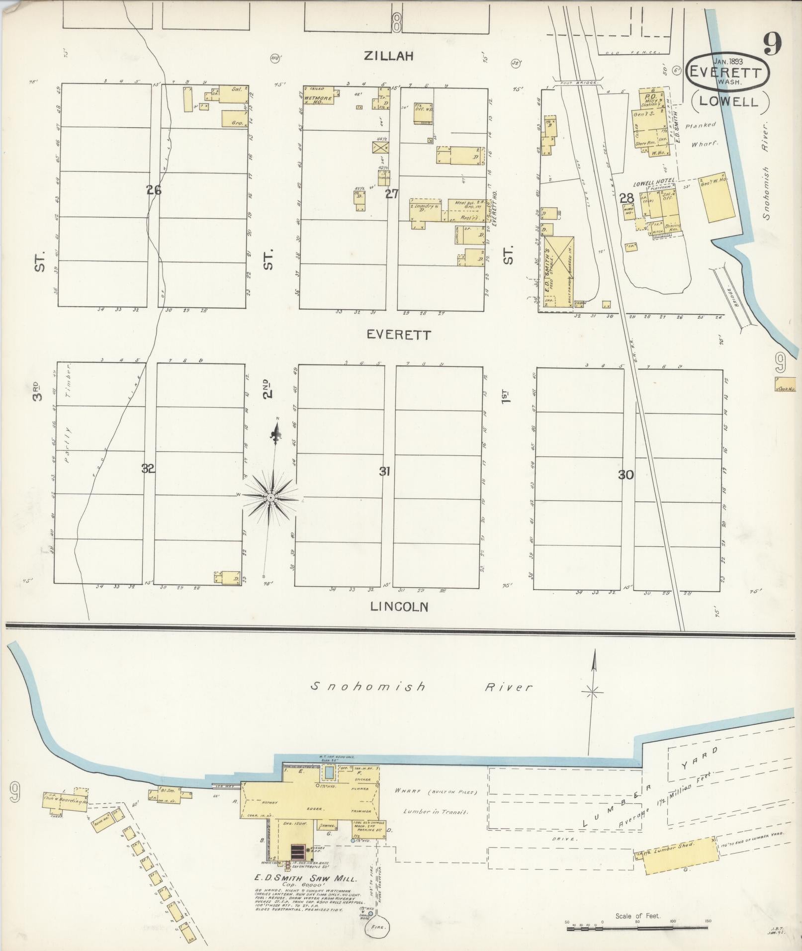 Sanborn Fire Insurance Map from Everett, Snohomish County, Washington (1893), Sheet #0008 - Complete Map Set gallery image, historic Sanborn map, vintage wall art, Washington Washington