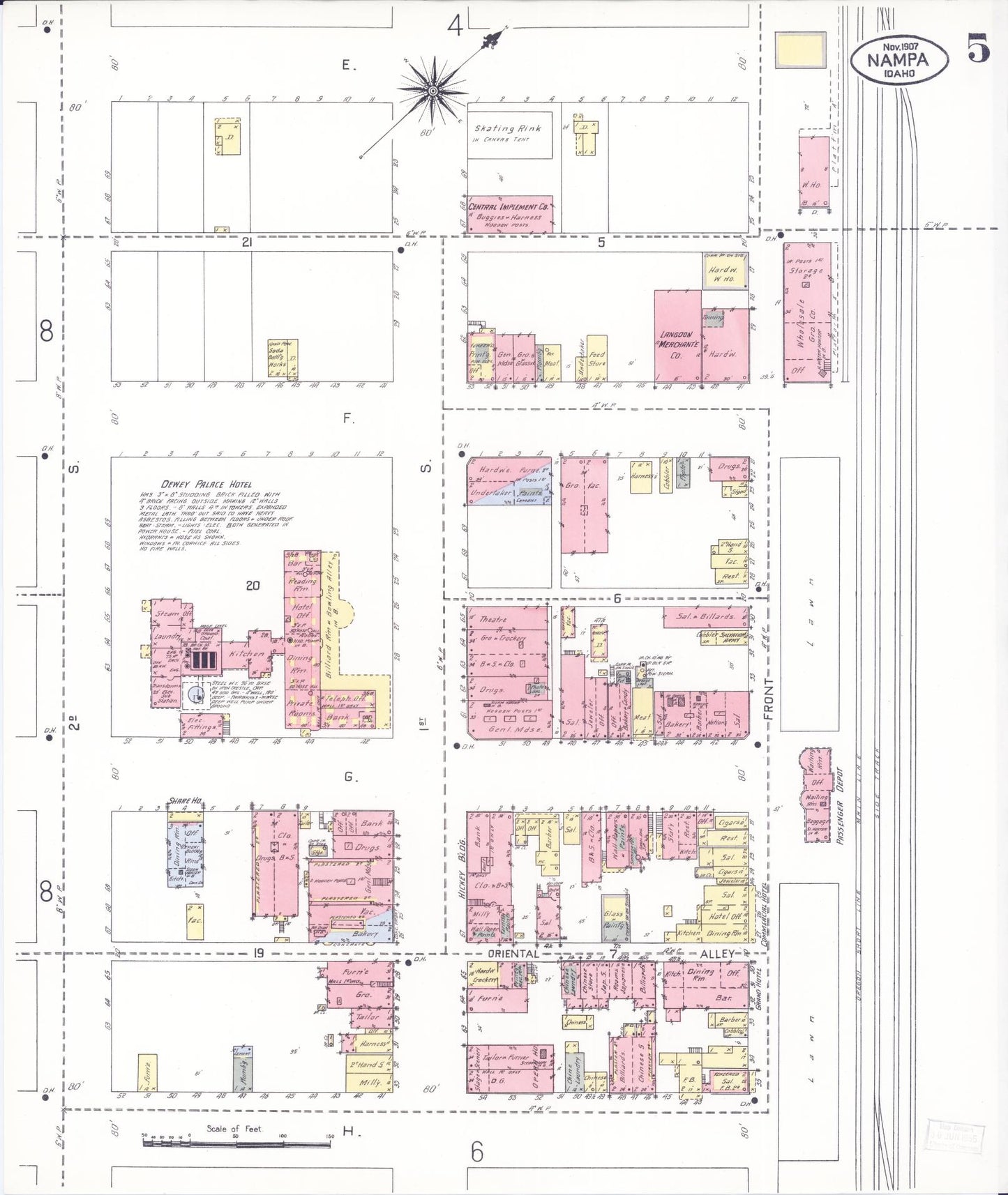 Sanborn Fire Insurance Map from Nampa, Canyon County, Idaho (1907), Sheet #0005 - Complete Map Set gallery image, historic Sanborn map, vintage wall art, Idaho Idaho
