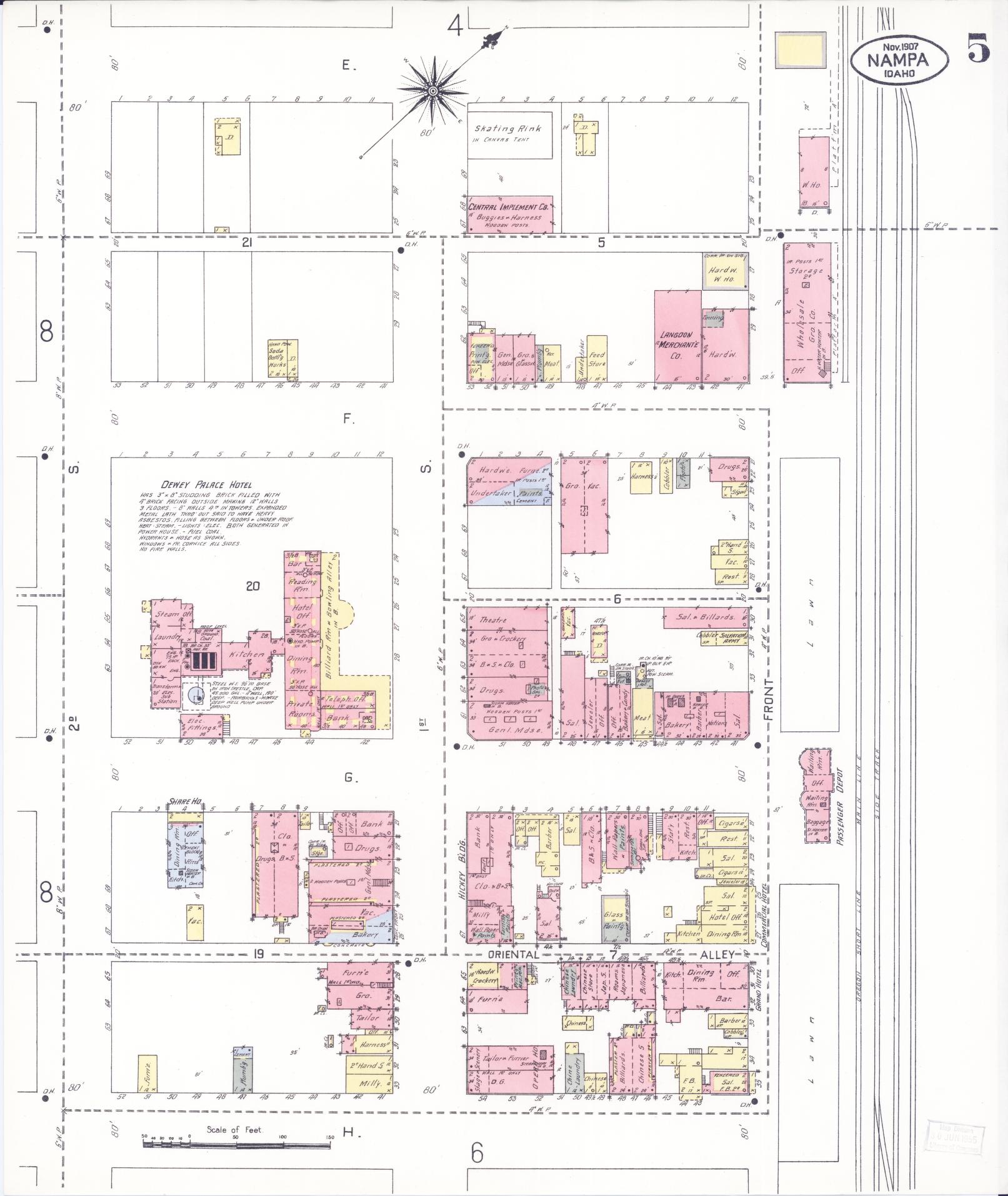 Sanborn Fire Insurance Map from Nampa, Canyon County, Idaho (1907), Sheet #0005 - Complete Map Set gallery image, historic Sanborn map, vintage wall art, Idaho Idaho