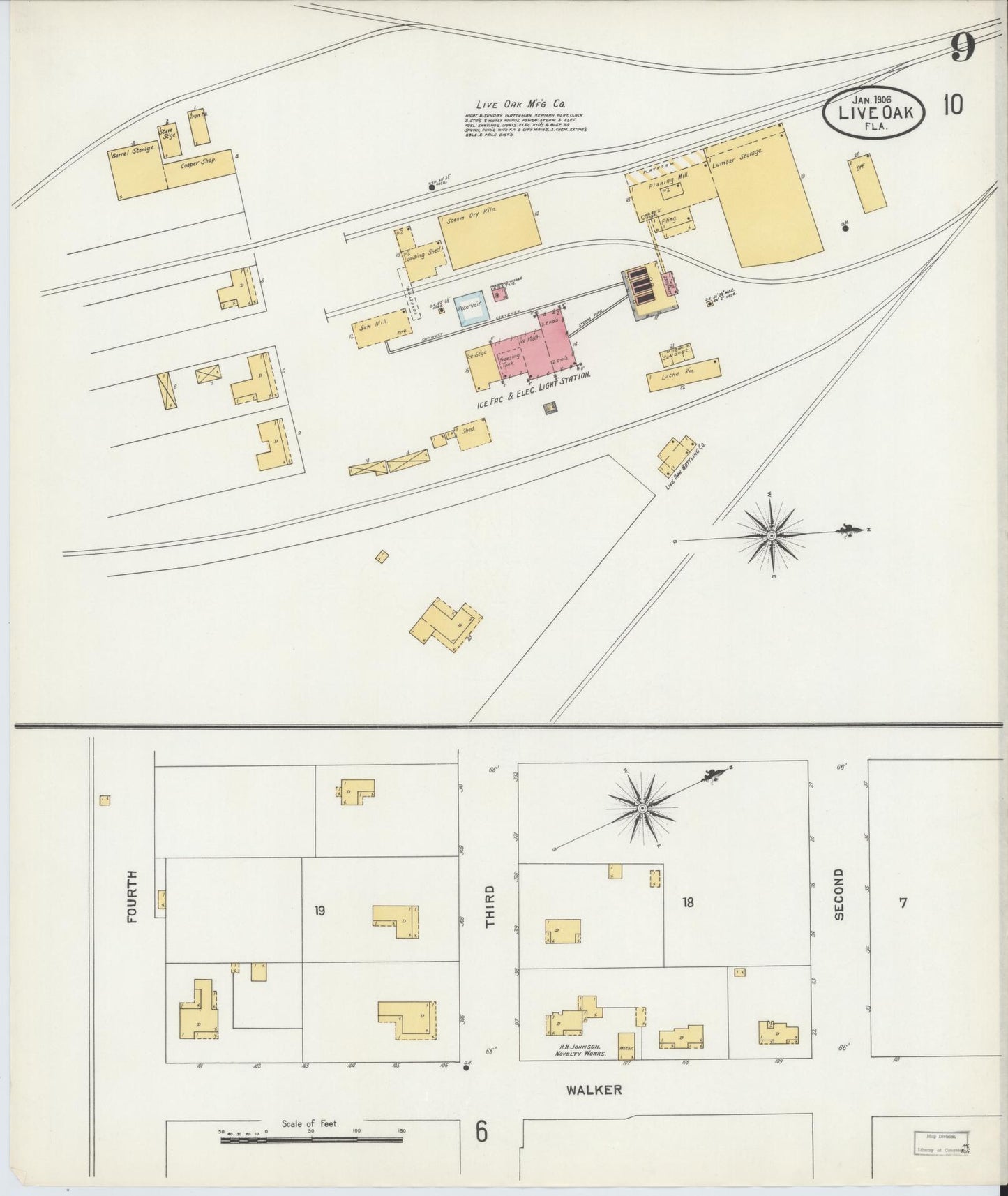 Sanborn Fire Insurance Map from Live Oak, Suwanee County, Florida (1906), Sheet #0009 - Complete Map Set gallery image, historic Sanborn map, vintage wall art, Florida Florida
