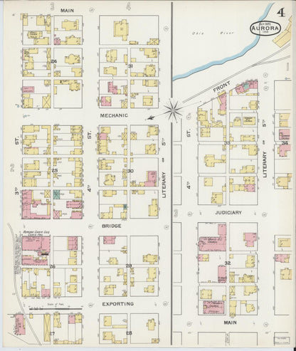 Sanborn Fire Insurance Map from Aurora, Dearborn County, Indiana (1892), Sheet #0004 - Historic Sanborn Fire Insurance Map Print, vintage old map wall art, antique decor, genealogy gift, Indiana Indiana map