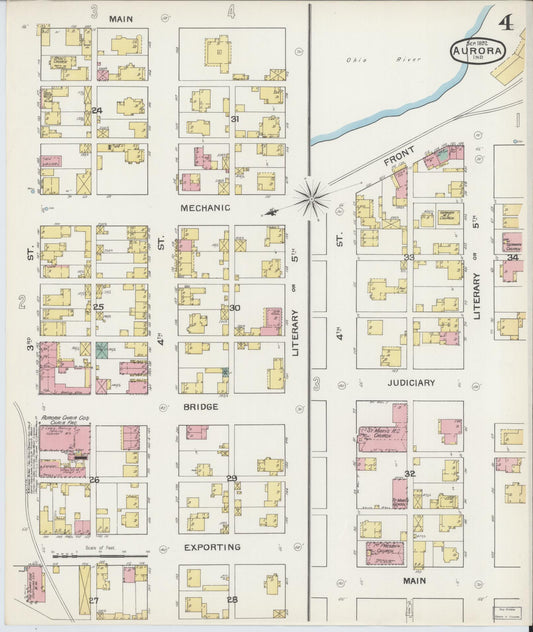 Sanborn Fire Insurance Map from Aurora, Dearborn County, Indiana (1892), Sheet #0004 - Historic Sanborn Fire Insurance Map Print, vintage old map wall art, antique decor, genealogy gift, Indiana Indiana map