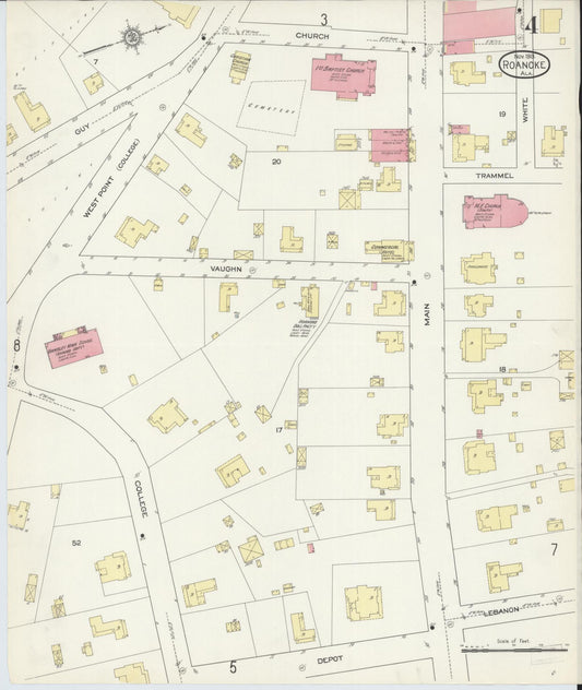 Sanborn Fire Insurance Map from Roanoke, Randolph County, Alabama (1913), Sheet #0004 - Historic Sanborn Fire Insurance Map Print, vintage old map wall art, antique decor, genealogy gift, Alabama Alabama map
