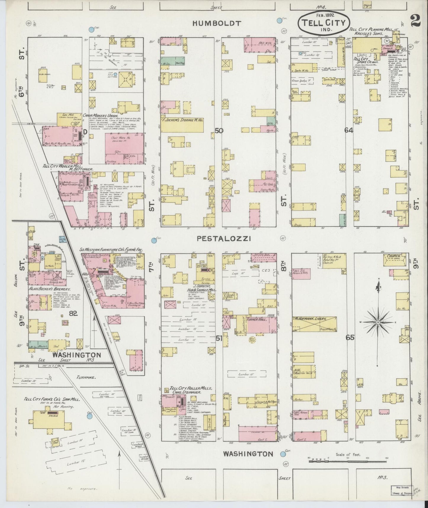 Sanborn Fire Insurance Map from Tell City, Perry County, Indiana (1892), Sheet #0002 - Complete Map Set gallery image, historic Sanborn map, vintage wall art, Indiana Indiana