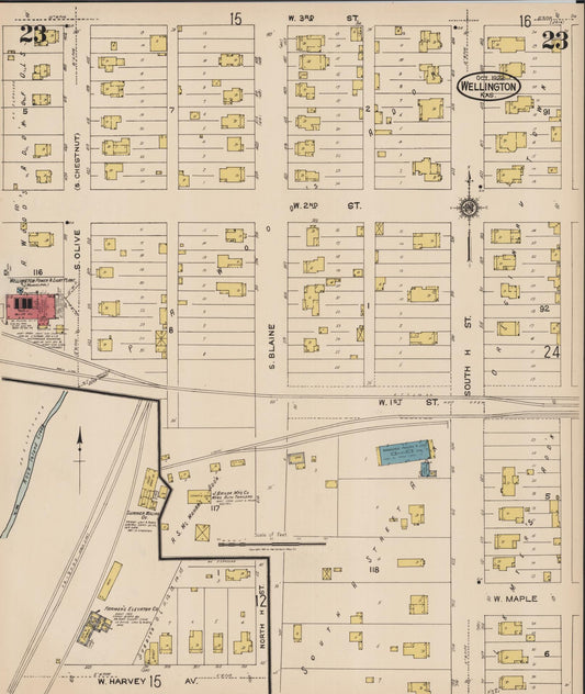 Sanborn Fire Insurance Map from Wellington, Sumner County, Kansas (1922), Sheet #0023 - Historic Sanborn Fire Insurance Map Print, vintage old map wall art, antique decor, genealogy gift, Kansas Kansas map