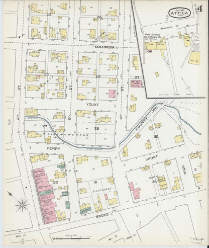 Sanborn Fire Insurance Map from Attica, Fountain County, Indiana (1892), Sheet #0004 - Historic Sanborn Fire Insurance Map Print, vintage old map wall art, antique decor, genealogy gift, Indiana Indiana map
