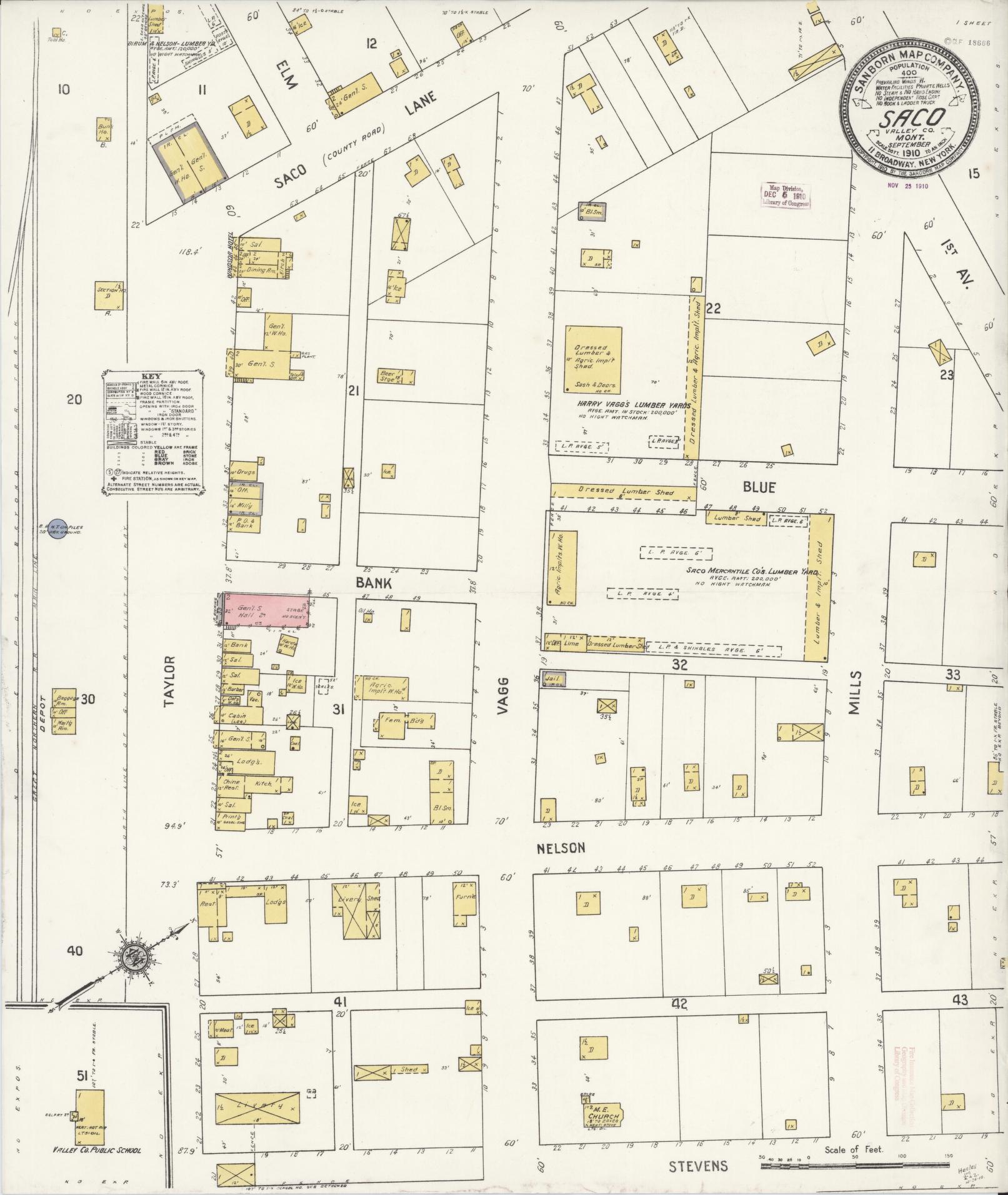 Sanborn Fire Insurance Map from Saco, Phillips County, Montana. (1910) – Historic Sanborn Fire Insurance Map Print