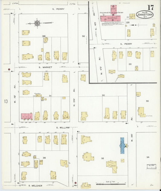 Sanborn Fire Insurance Map from Johnstown, Fulton County, New York (1912), Sheet #0017 - Historic Sanborn Fire Insurance Map Print, vintage old map wall art, antique decor, genealogy gift, New York New York map