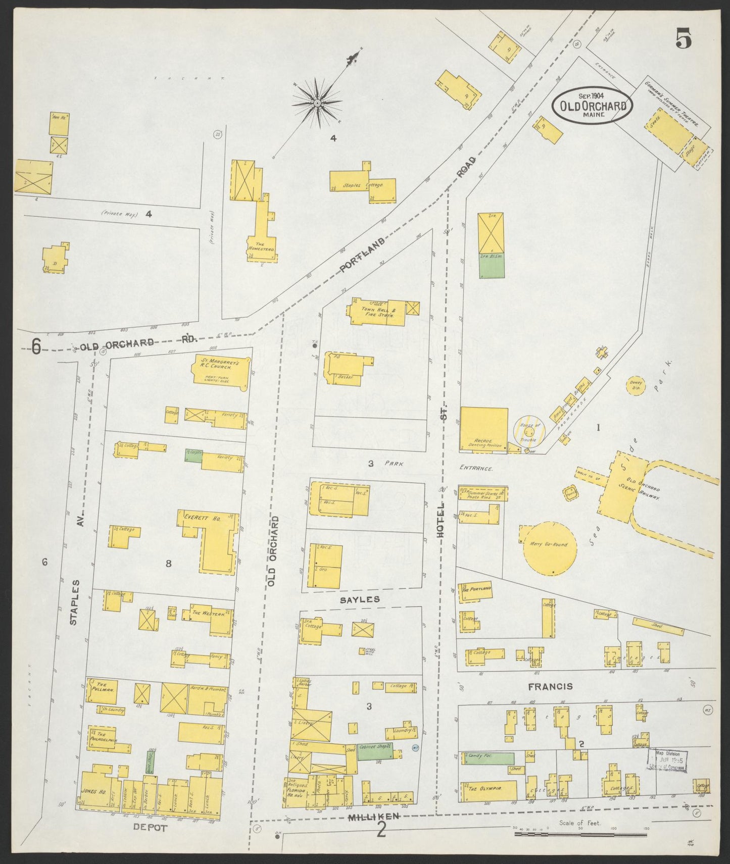 Sanborn Fire Insurance Map from Old Orchard, York County, Maine (1904), Sheet #0005 - Complete Map Set gallery image, historic Sanborn map, vintage wall art, Maine Maine
