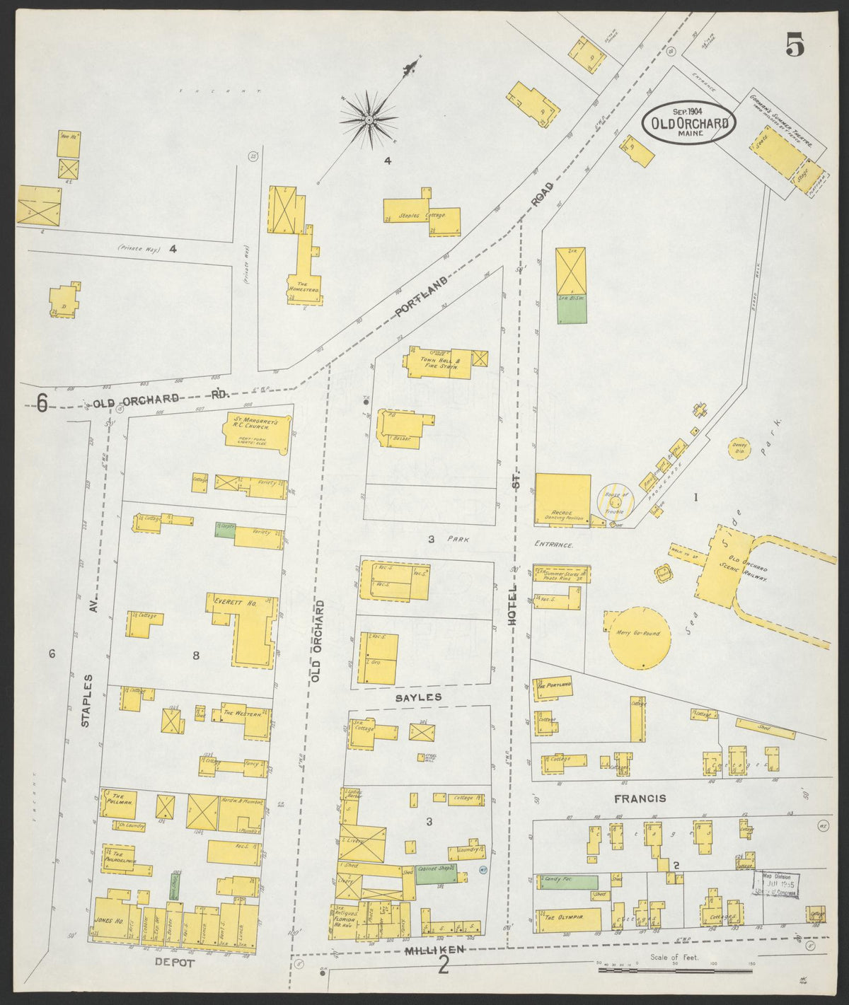 Sanborn Fire Insurance Map from Old Orchard, York County, Maine (1904), Sheet #0005 - Complete Map Set gallery image, historic Sanborn map, vintage wall art, Maine Maine