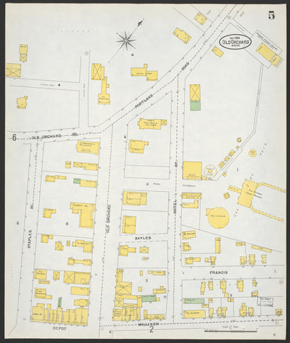Sanborn Fire Insurance Map from Old Orchard, York County, Maine (1904), Sheet #0005 - Complete Map Set gallery image, historic Sanborn map, vintage wall art, Maine Maine