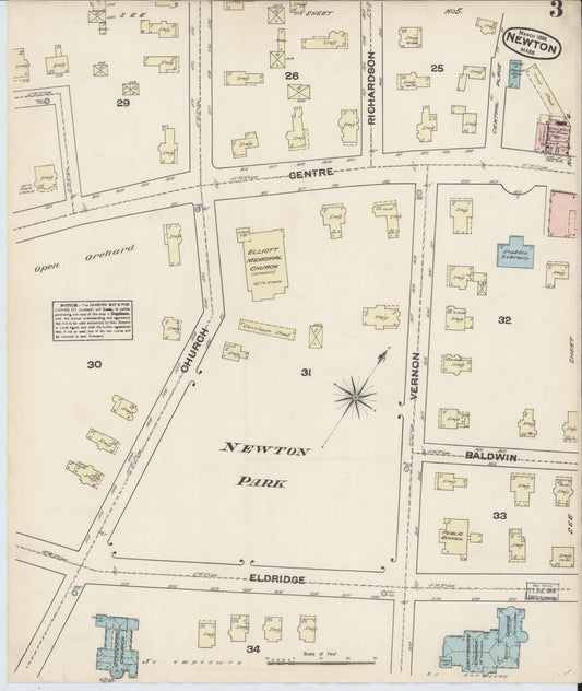 Sanborn Fire Insurance Map from Newton, Middlesex County, Massachusetts (1884), Sheet #0003 - Historic Sanborn Fire Insurance Map Print, vintage old map wall art, antique decor, genealogy gift, Massachusetts Massachusetts map
