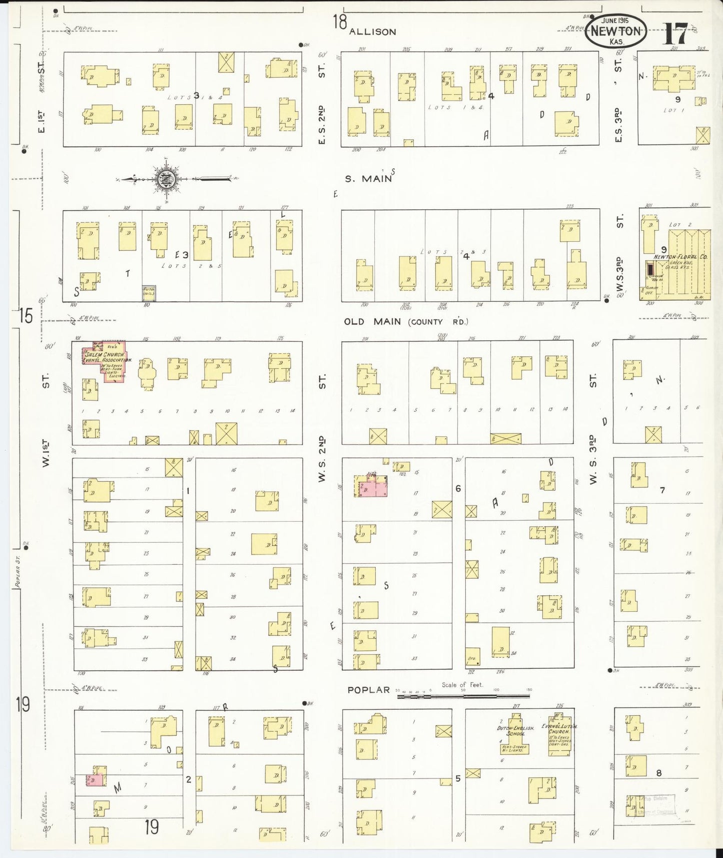 Sanborn Fire Insurance Map from Newton, Harvey County, Kansas (1915), Sheet #0017 - Historic Sanborn Fire Insurance Map Print, vintage old map wall art, antique decor, genealogy gift, Kansas Kansas map