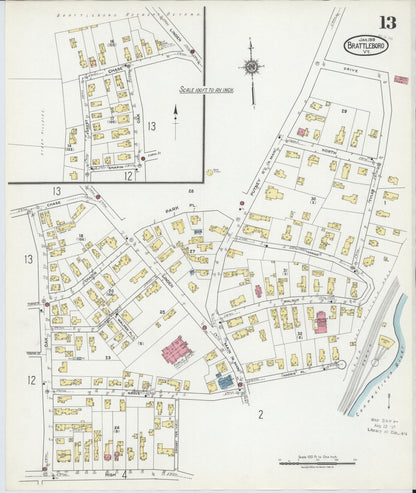 Sanborn Fire Insurance Map from Brattleboro, Windham County, Vermont (1919), Sheet #0013 - Complete Map Set gallery image, historic Sanborn map, vintage wall art, Vermont Vermont