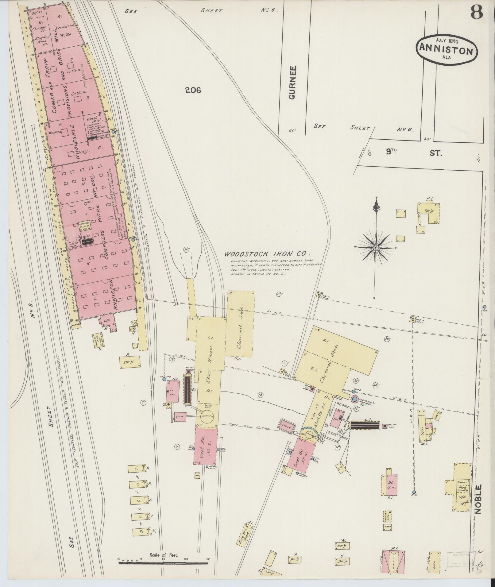 Sanborn Fire Insurance Map from Anniston, Calhoun County, Alabama (1890), Sheet #0008 - Complete Map Set gallery image, historic Sanborn map, vintage wall art, Alabama Alabama