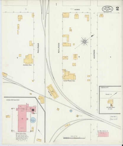 Sanborn Fire Insurance Map from Selma, Johnston County, North Carolina (1905), Sheet #0002 - Complete Map Set gallery image, historic Sanborn map, vintage wall art, North Carolina North Carolina
