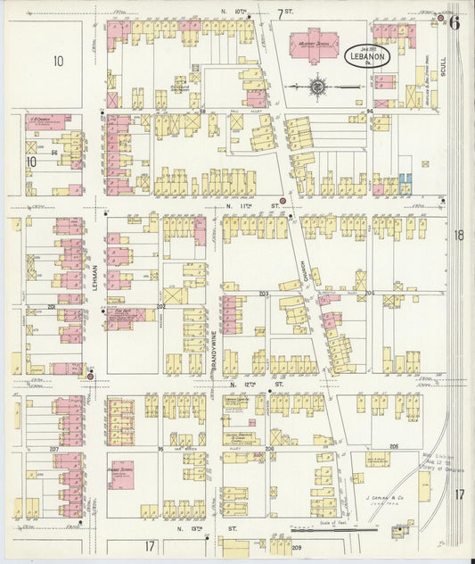 Sanborn Fire Insurance Map from Lebanon, Lebanon County, Pennsylvania (1912), Sheet #0006 - Historic Sanborn Fire Insurance Map Print, vintage old map wall art, antique decor, genealogy gift, Pennsylvania Pennsylvania map
