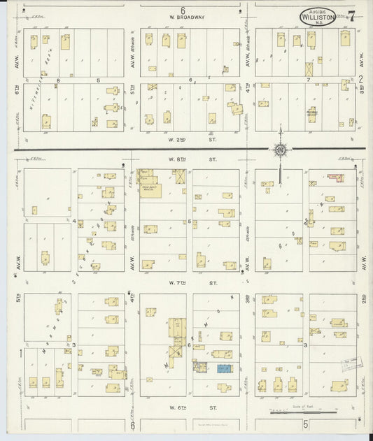 Sanborn Fire Insurance Map from Williston, Williams County, North Dakota (1916), Sheet #0007 - Historic Sanborn Fire Insurance Map Print, vintage old map wall art, antique decor, genealogy gift, North Dakota North Dakota map