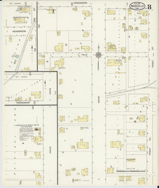 Sanborn Fire Insurance Map from Nashville, Howard County, Arkansas (1914), Sheet #0008 - Historic Sanborn Fire Insurance Map Print, vintage old map wall art, antique decor, genealogy gift, Arkansas Arkansas map