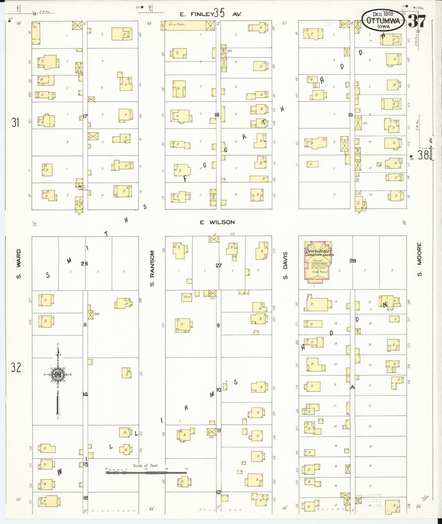 Sanborn Fire Insurance Map from Ottumwa, Wapello County, Iowa (1909), Sheet #0037 - Historic Sanborn Fire Insurance Map Print, vintage old map wall art
