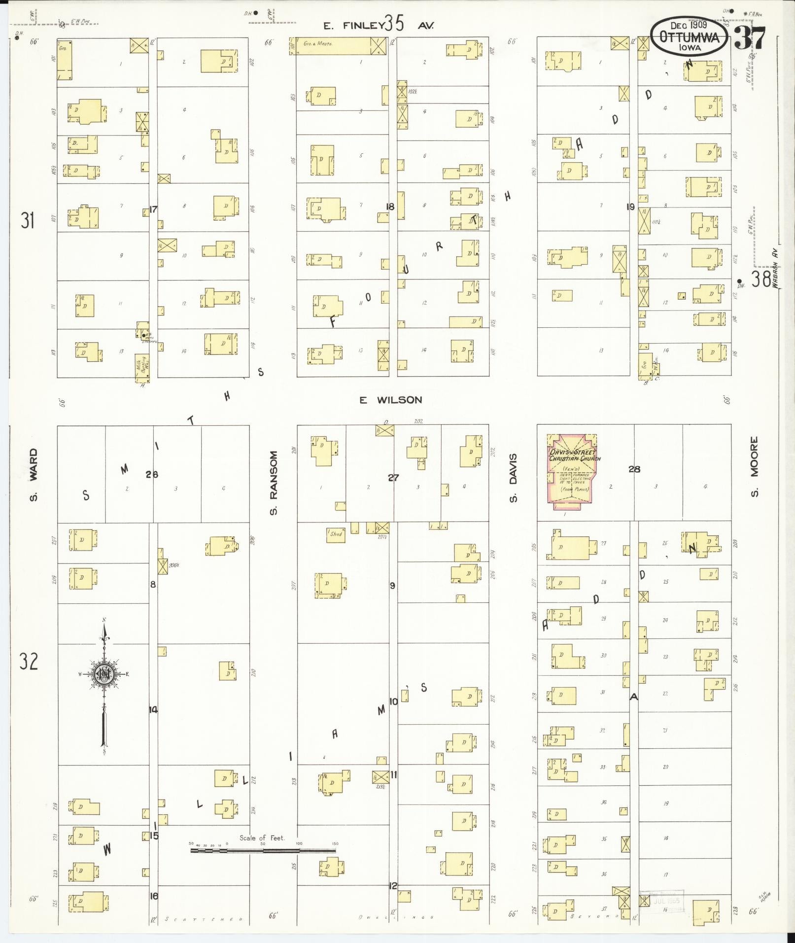 Sanborn Fire Insurance Map from Ottumwa, Wapello County, Iowa (1909), Sheet #0037 - Historic Sanborn Fire Insurance Map Print, vintage old map wall art