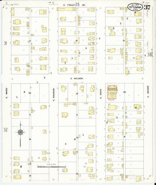 Sanborn Fire Insurance Map from Ottumwa, Wapello County, Iowa (1909), Sheet #0037 - Historic Sanborn Fire Insurance Map Print, vintage old map wall art