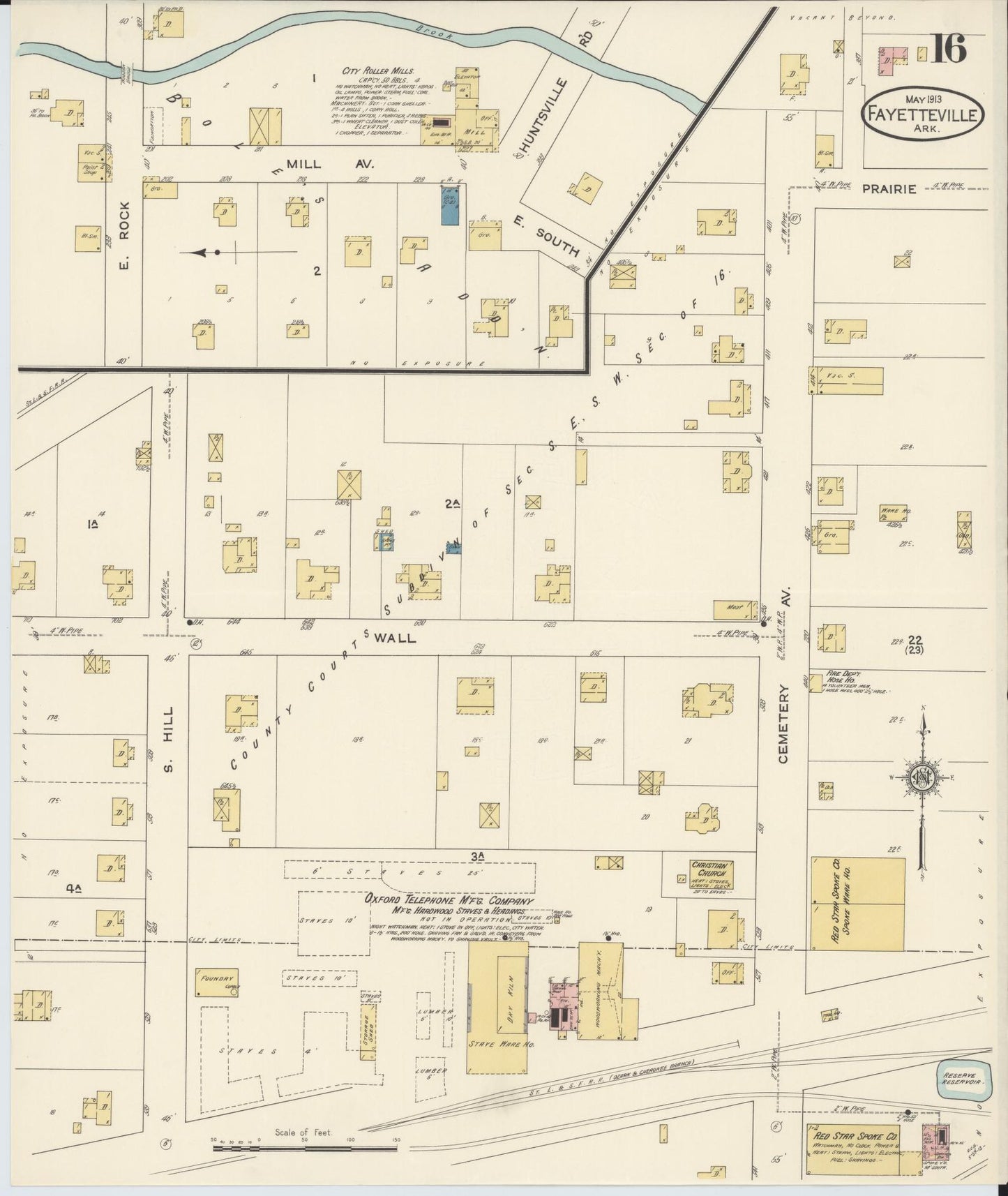 Sanborn Fire Insurance Map from Fayetteville, Washington County, Arkansas (1913), Sheet #0016 - Historic Sanborn Fire Insurance Map Print, vintage old map wall art, antique decor, genealogy gift, Arkansas Arkansas map