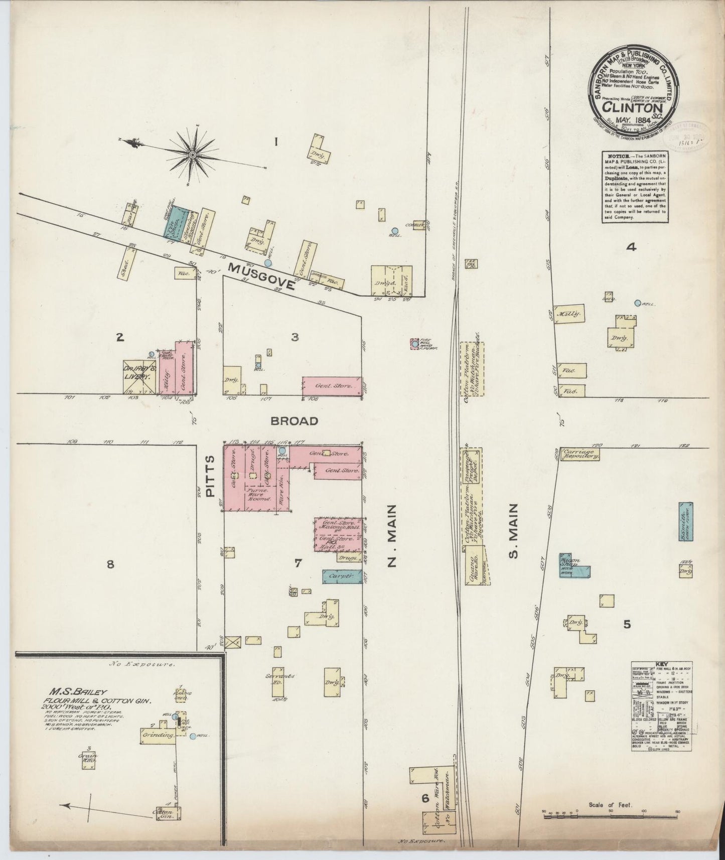 Sanborn Fire Insurance Map from Clinton, Laurens County, South Carolina (1884), Sheet #0001 - Historic Sanborn Fire Insurance Map Print, vintage old map wall art, antique decor, genealogy gift, South Carolina South Carolina map