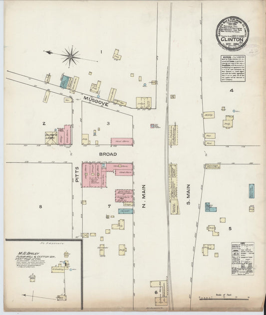 Sanborn Fire Insurance Map from Clinton, Laurens County, South Carolina (1884), Sheet #0001 - Historic Sanborn Fire Insurance Map Print, vintage old map wall art, antique decor, genealogy gift, South Carolina South Carolina map