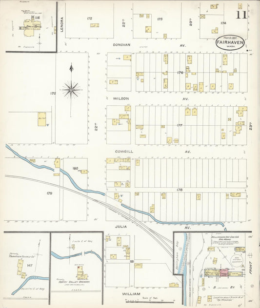 Sanborn Fire Insurance Map from Fairhaven [see also Bellingham and Sehome], Whatcom County, Washington (1897), Sheet #0011 - Historic Sanborn Fire Insurance Map Print, vintage old map wall art, antique decor, genealogy gift, Washington Washington map