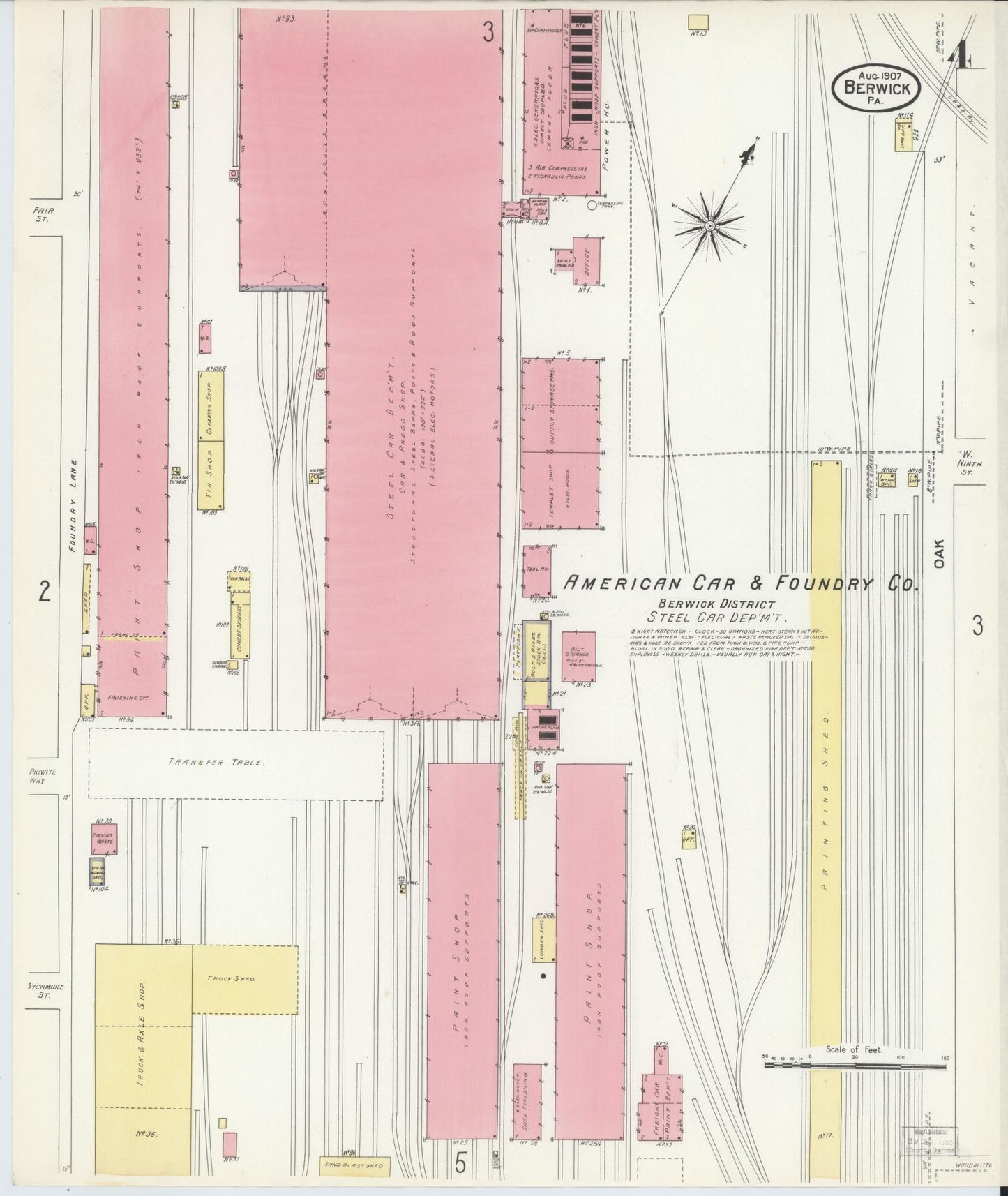 Sanborn Fire Insurance Map from Berwick, Columbia County, Pennsylvania (1907), Sheet #0004 - Historic Sanborn Fire Insurance Map Print, vintage old map wall art, antique decor, genealogy gift, Pennsylvania Pennsylvania map