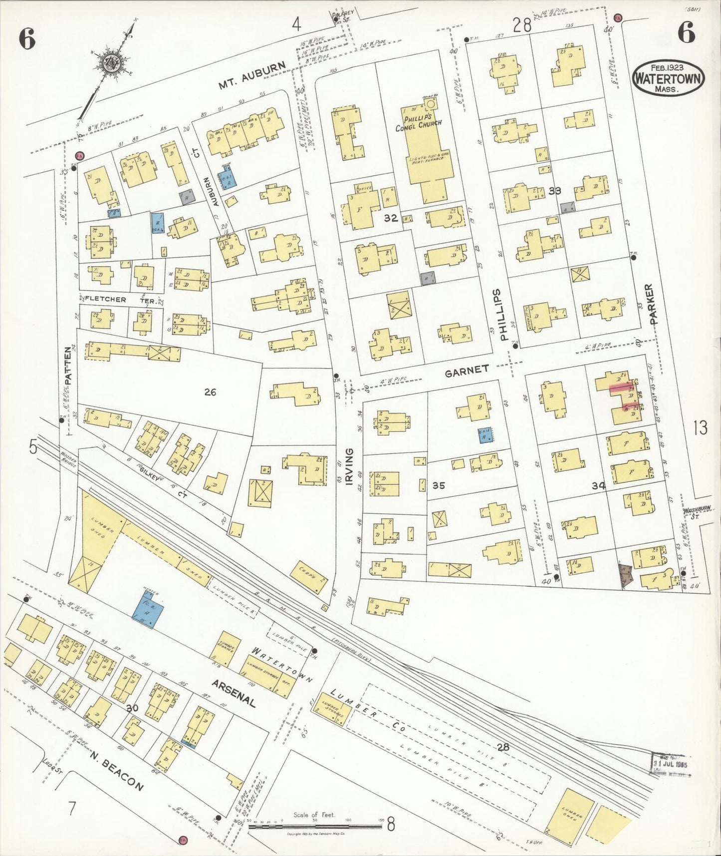 Sanborn Fire Insurance Map from Watertown, Middlesex County, Massachusetts (1923), Sheet #0006 - Complete Map Set gallery image, historic Sanborn map, vintage wall art, Massachusetts Massachusetts