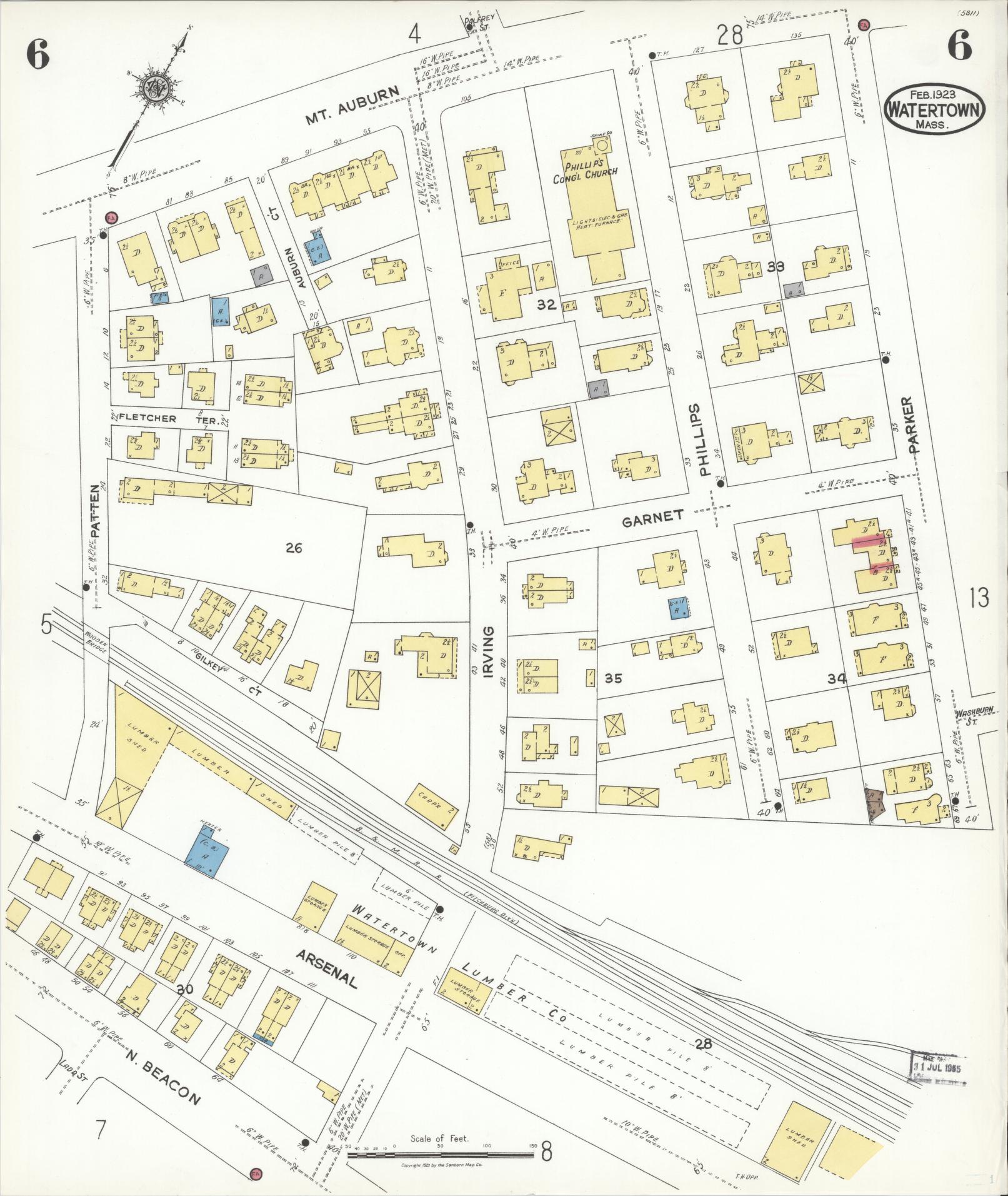 Sanborn Fire Insurance Map from Watertown, Middlesex County, Massachusetts (1923), Sheet #0006 - Complete Map Set gallery image, historic Sanborn map, vintage wall art, Massachusetts Massachusetts