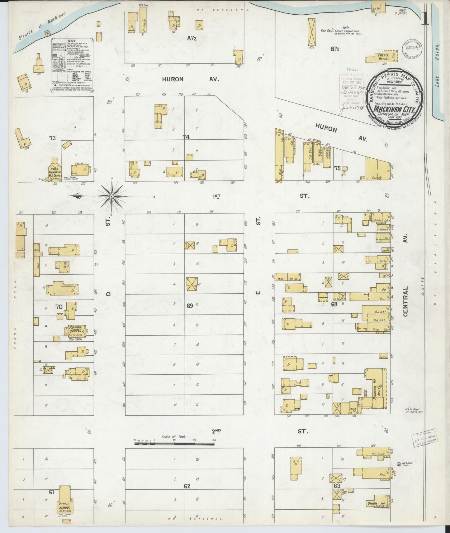Sanborn Fire Insurance Map from Mackinaw City, Cheboygan County, Michigan (1900), Sheet #0001 - Complete Map Set gallery image, historic Sanborn map, vintage wall art, Michigan Michigan