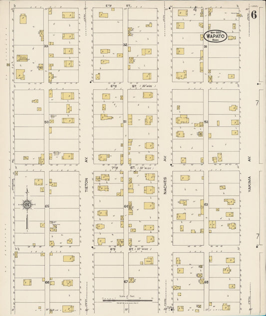 Sanborn Fire Insurance Map from Wapato, Yakima County, Washington (1922), Sheet #0006 - Historic Sanborn Fire Insurance Map Print, vintage old map wall art, antique decor, genealogy gift, Washington Washington map